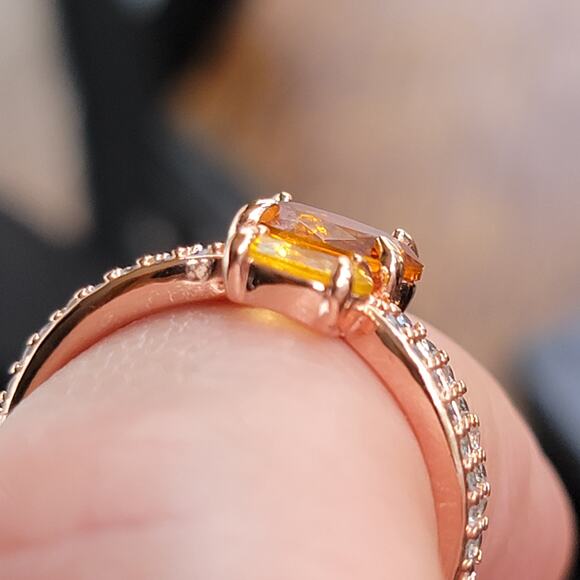 Elegant Rose Gold Plated Simulated Citrine Ring, Size 7 - Picture 9 of 9